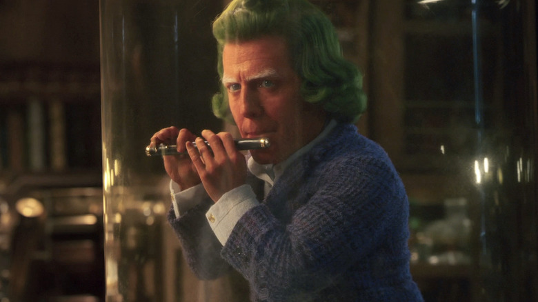 Hugh Grant plays the flute as an Oompa-Loompa
