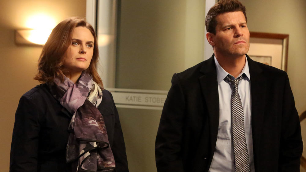 Emily Deschanel as Temperance Brennan and David Boreanaz as Seeley Booth on Fox's Bones