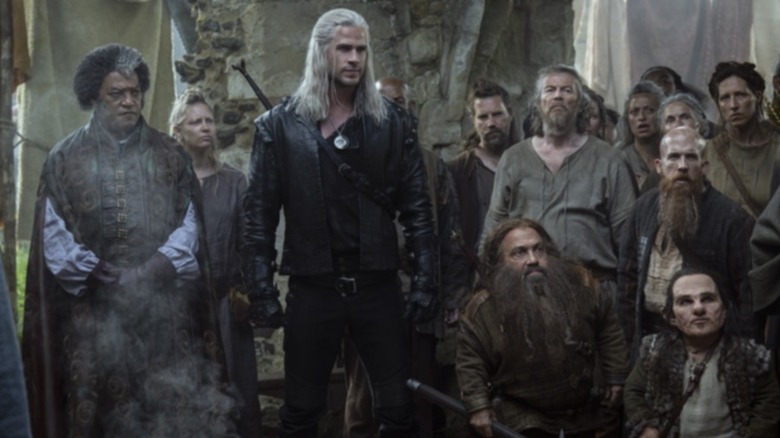 Geralt and his friends congregate in "The Witcher" (2019-present)