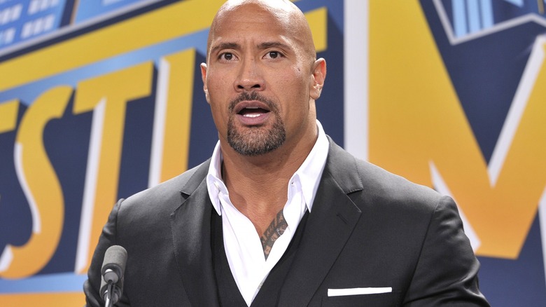 Dwayne Johnson gives a speech 