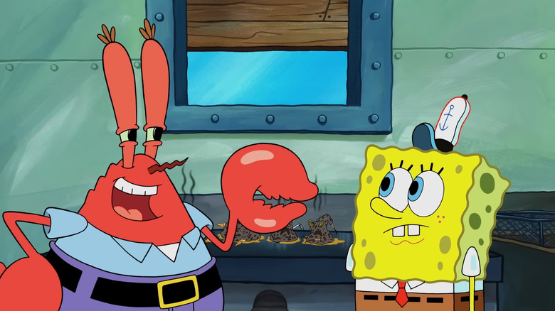 Mr. Krabs talks to Spongebob