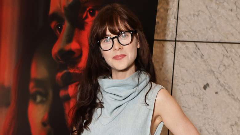 Zooey Deschanel wearing blue
