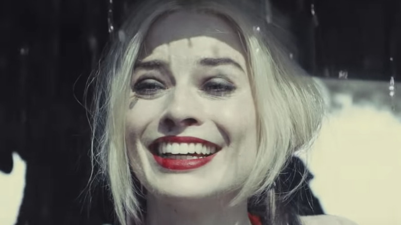 Harley Quinn red lipstick smiling