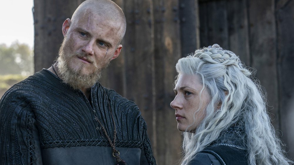 Alexander Ludwig as Bjorn Ironside and Katheryn Winnick as Lagertha on Vikings