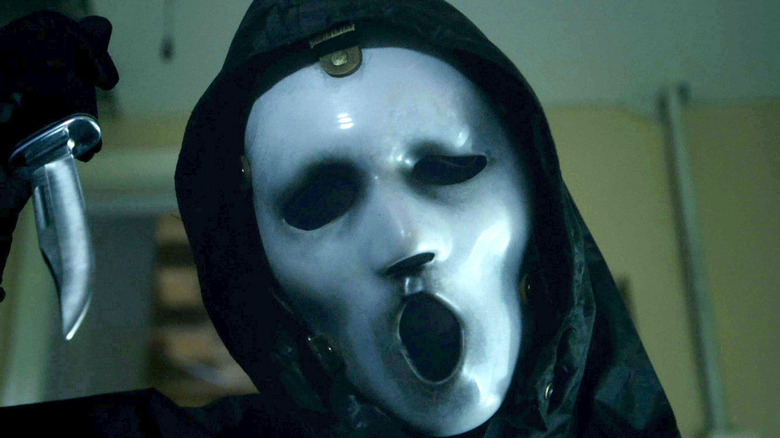 A closeup of the Scream series mask