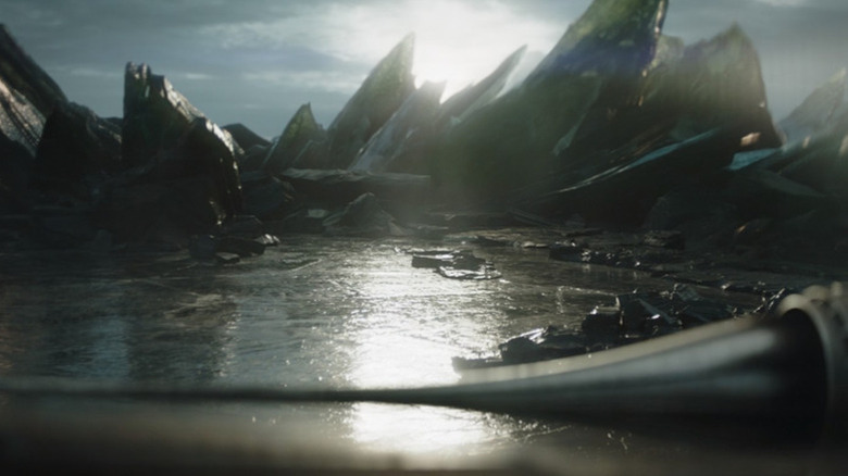 Sunlight glistens over a soundstage dressed as Mandalore in season 3 of The Mandalorian (2023)