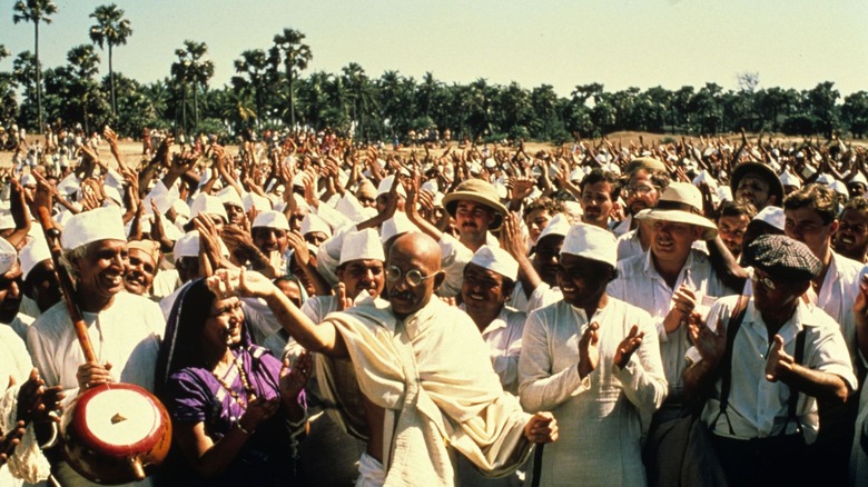 Mahatma Gandhi leading his followers in Gandhi (1982)