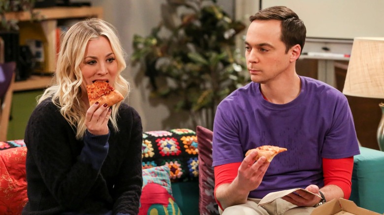 Sheldon watching Penny eat pizza on The Big Bang Theory