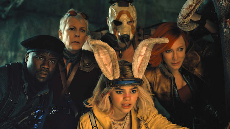 Roland, Tannis, Tiny Tina, Krieg, and Lilith crouching in Borderlands