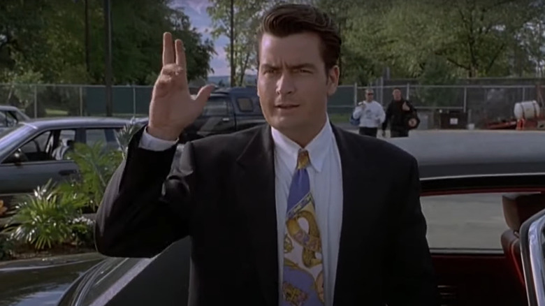 Charlie Sheen waving