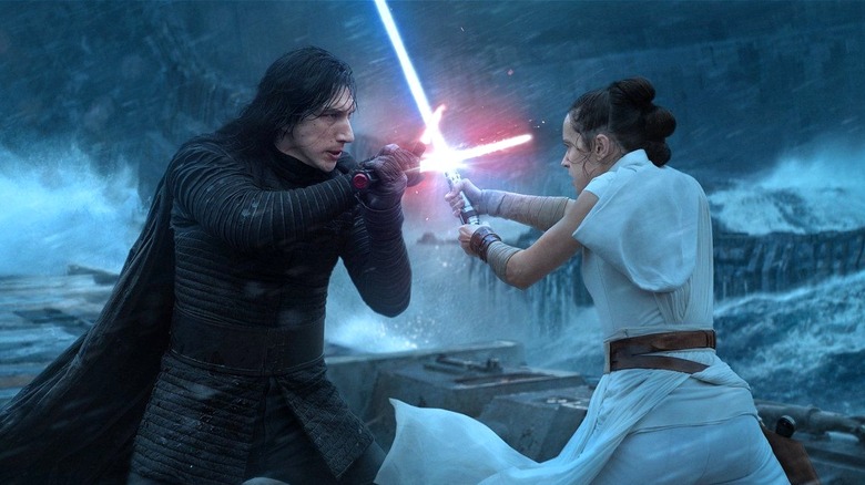 Kylo Ren and Rey fighting in 