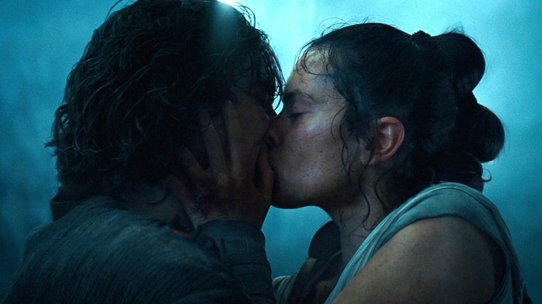 Kylo Ren and Rey sharing one last kiss in "Star Wars: The Rise of Skywalker"