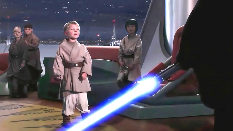 Darth Vader igniting his lightsaber before killing younglings in "Star Wars: Episode III - Revenge of the Sith"