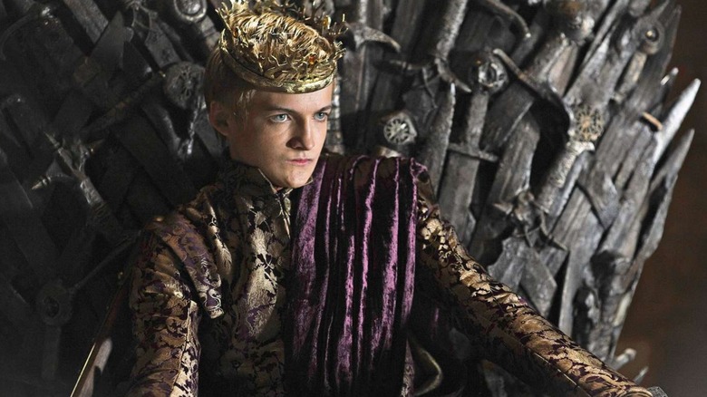 Joffrey wearing his crown on the Iron Throne on Game of Thrones
