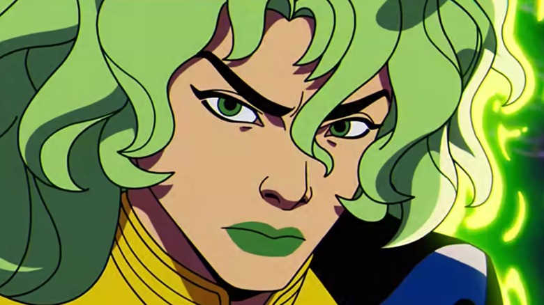 Polaris with green hair and green lipstick on X-Men '97