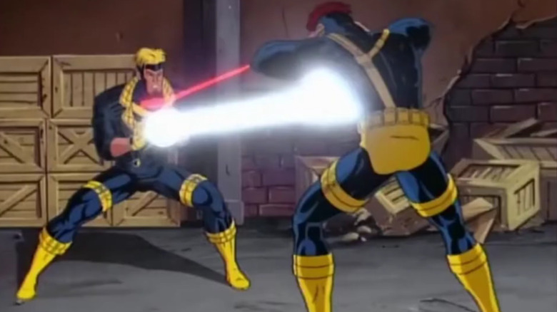 Havok and Cyclops using their energy powers on each other on X-Men: The Animated Series