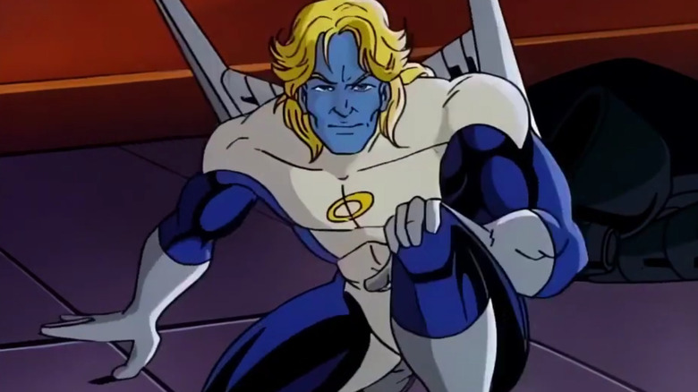 Archangel kneeling on the floor on X-Men: The Animated Series