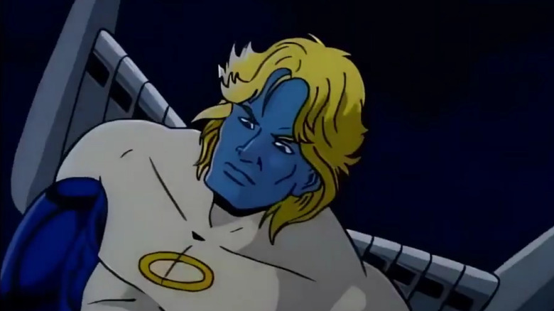 Archangel with blue skin and blond hair on X-Men: The Animated Series