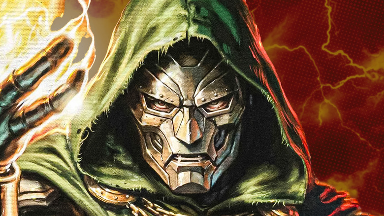 Doctor Doom looking angry with yellow energy glowing on his hand