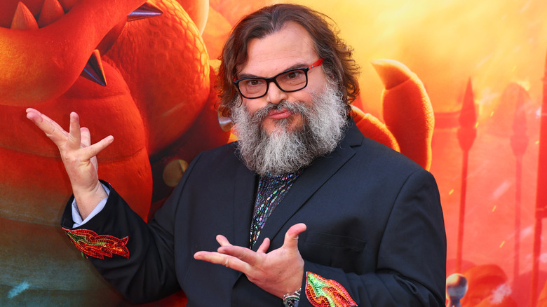 Jack Black doing a funny pose at the special screening of 
