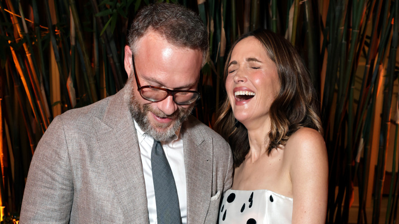 Seth Rogen and Rose Byrne laughing on the red carpet