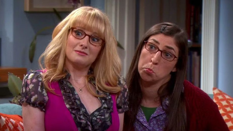 Amy and Bernadette make silly faces in 