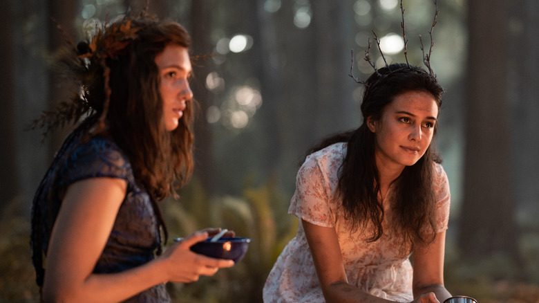 Teen Shauna and Lottie sitting woods