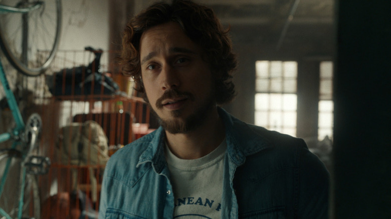 Peter Gadiot Adam doorway denim shirt