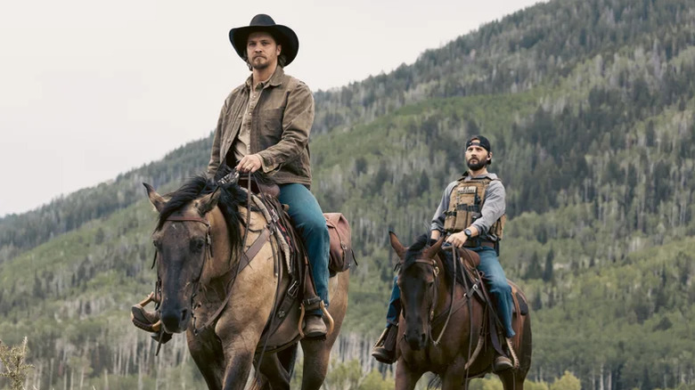 Kayce Dutton and Pete Calvin on horseback on "Marshals" (2026)