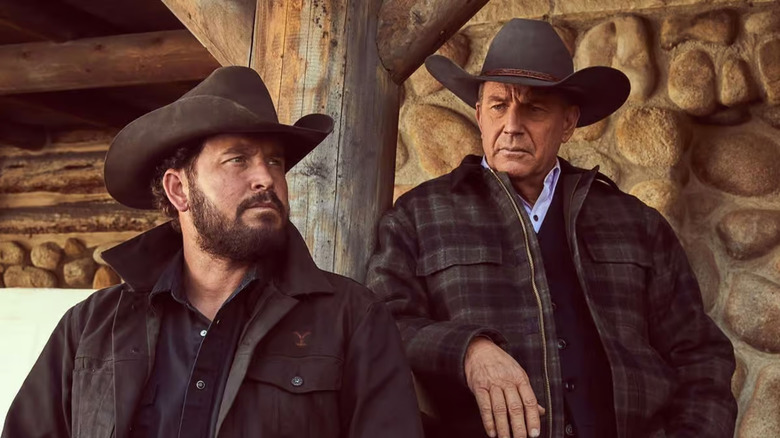 Rip and John share a look in "Yellowstone"