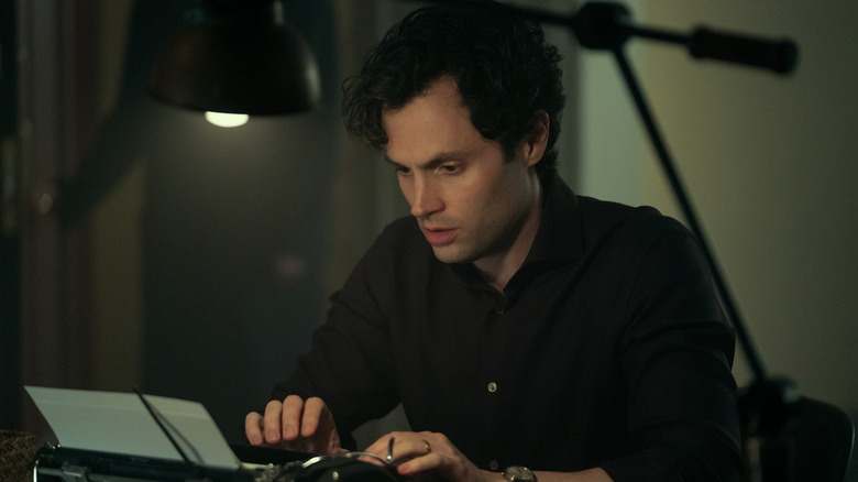 Joe using a typewriter