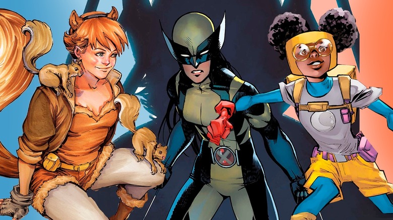 Composite image featuring Squirrel Girl, X-23, and Moon Girl