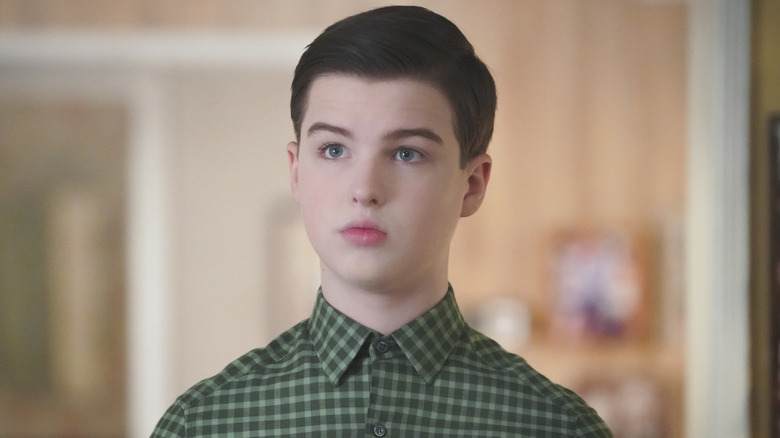 Young Sheldon raising his eyebrows