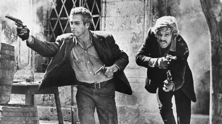 A shootout taking place in Butch Cassidy and the Sundance Kid (1969)