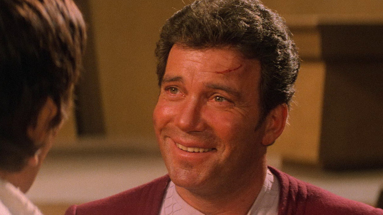Tired Captain Kirk smiling at the end of Star Trek III: The Search for Spock (1984)