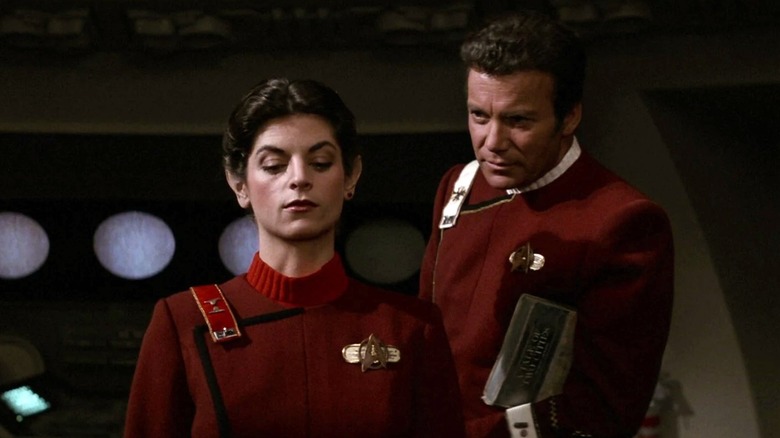 Rear Admiral Kirk overlooking Lt. Saavik during the Kobayashi Maru test in "Star Trek II: The Wrath of Khan"