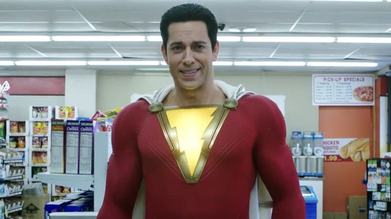 Shazam wearing red suit 