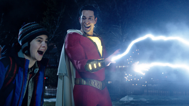 Shazam shooting lightning from his hands