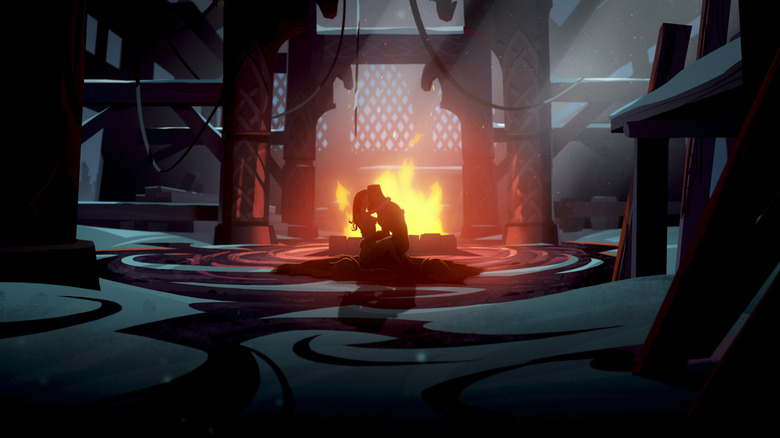 Sigrid and Leif kissing by a fire in Twilight of the Gods