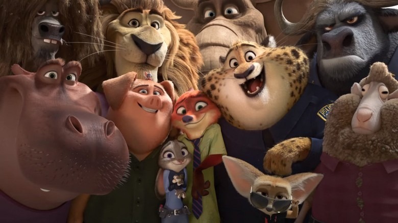 Group shot of various animals from Zootopia