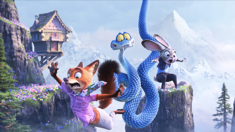 Nick, Gary and Judy on a death-defying mission in "Zootopia 2" (2025)