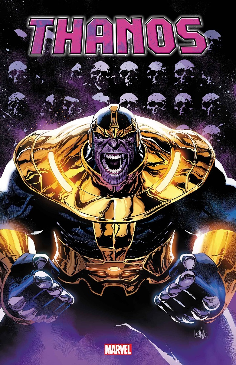 Thanos standing in front of skulls