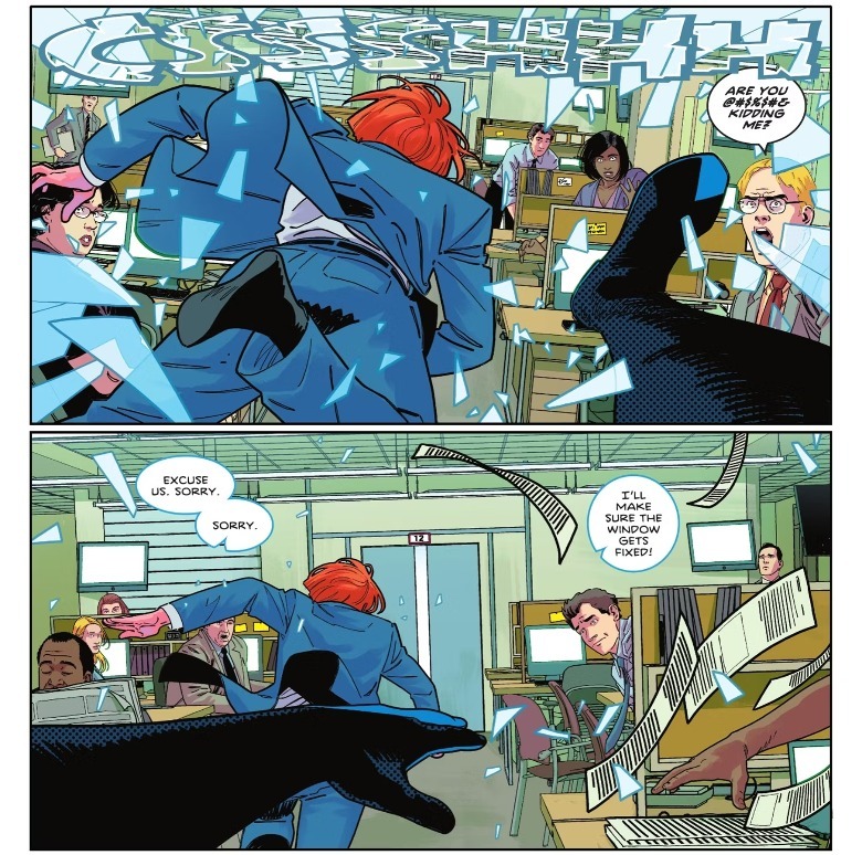 Nightwing chases down perp office cameos
