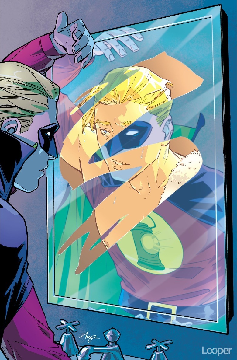 Alan Scott looking in the mirror