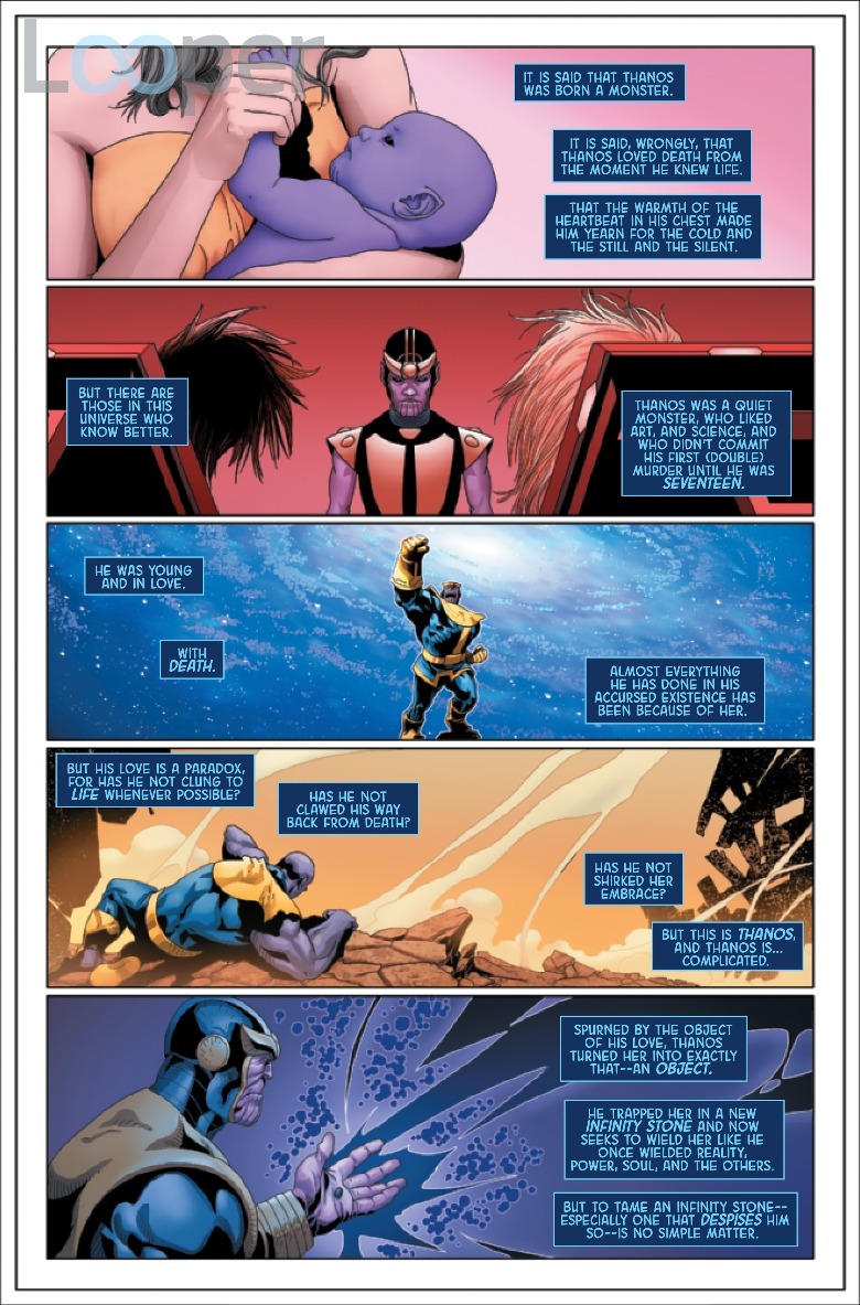 Comic panels introducing Thanos