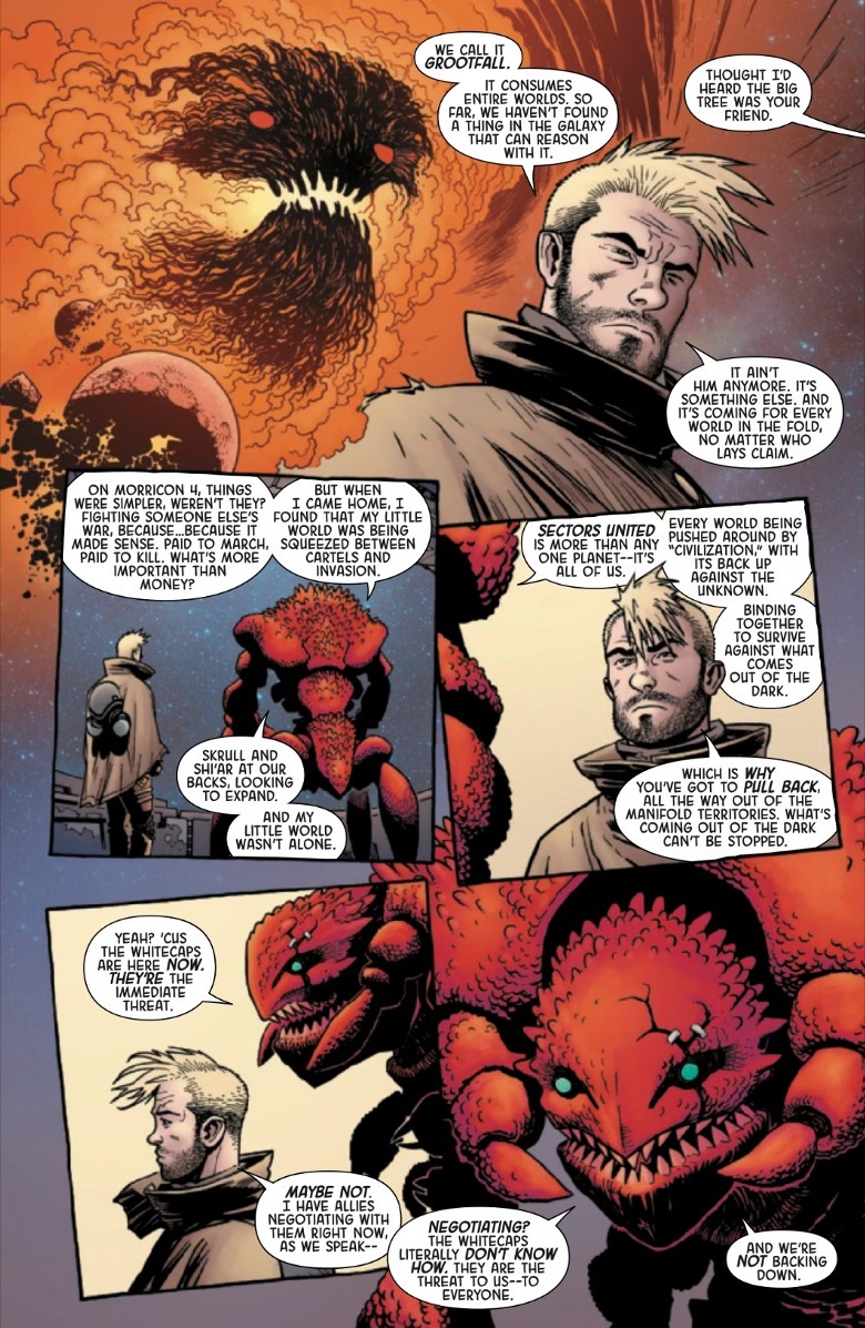 Peter Quill tells alien about Grootfall