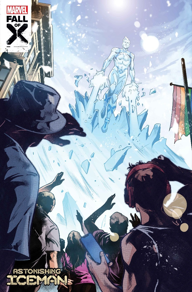 Iceman shooting up into the air