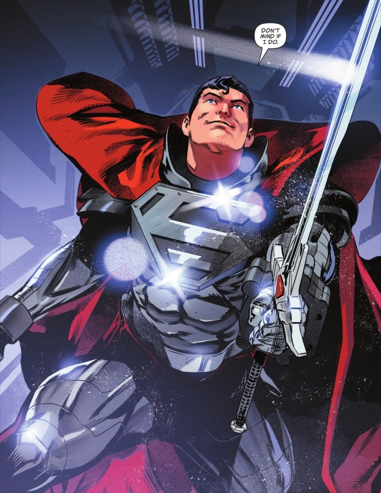 Superman's debuts his new armor and sword