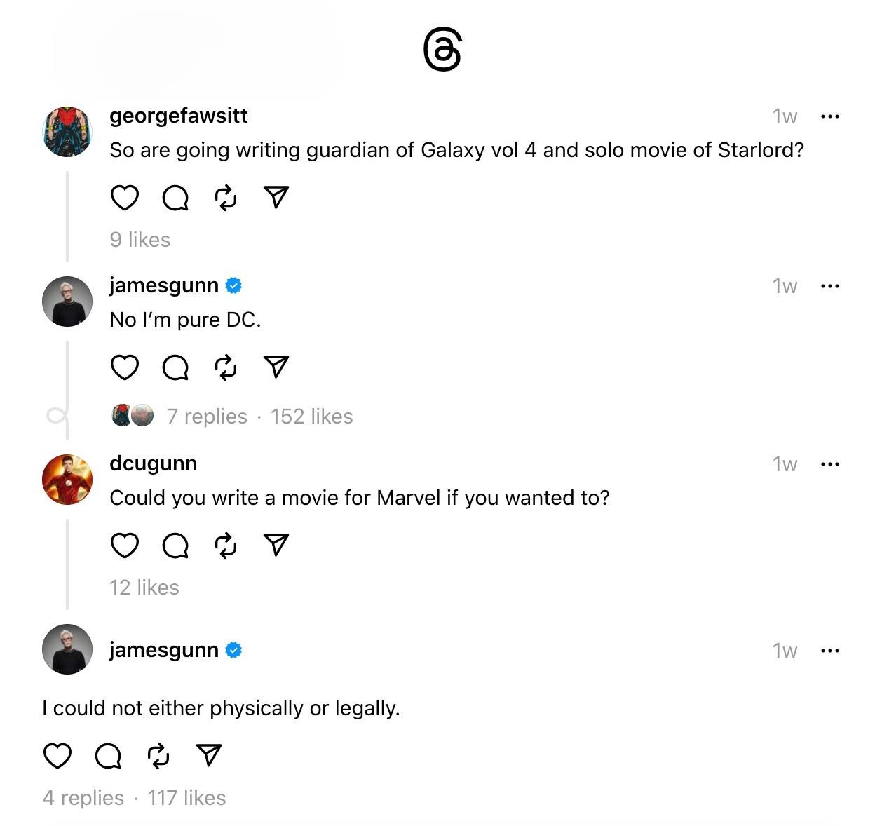 James Gunn's comments on Threads