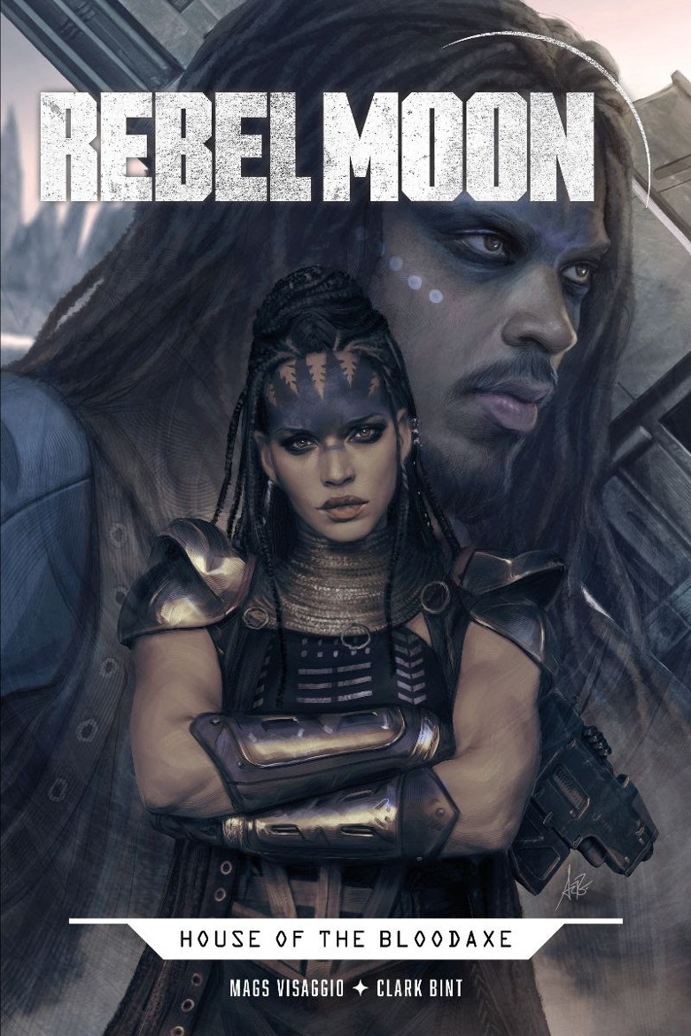 Rebel Moon cover art featuring Darrian and Devra